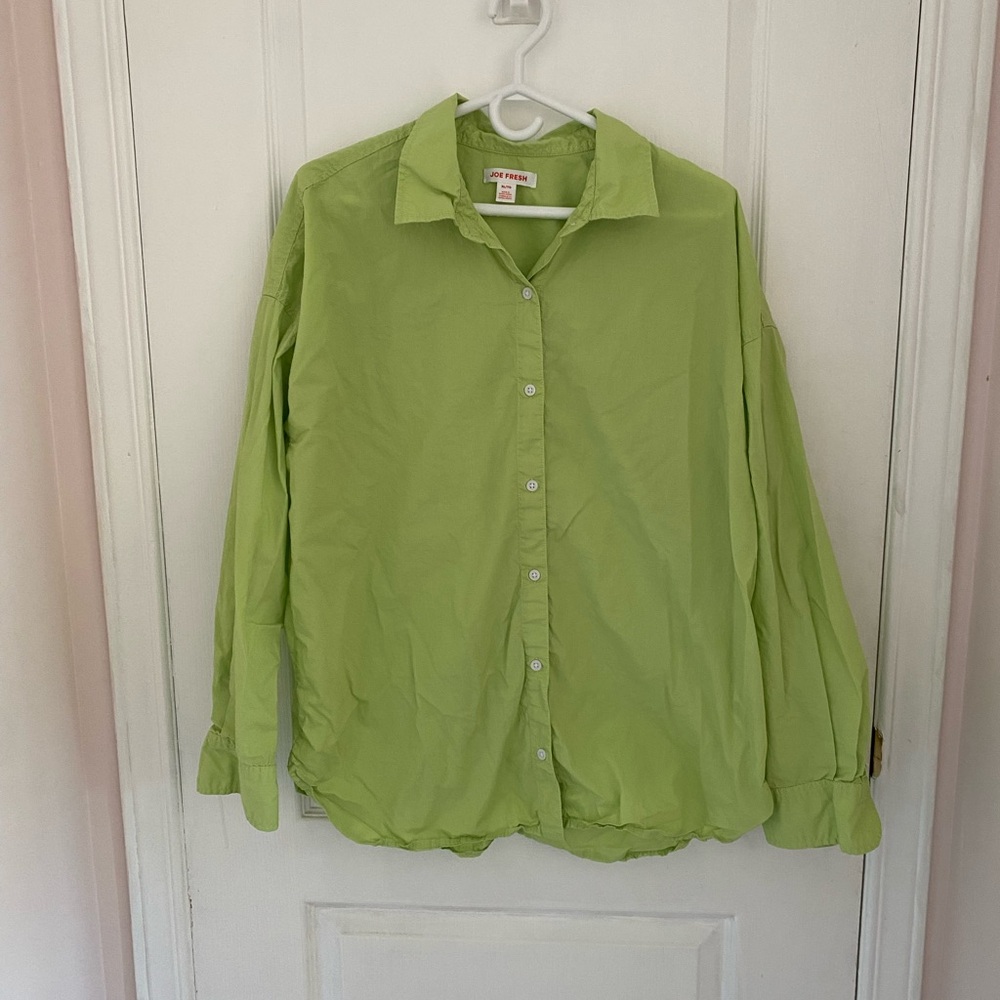 Joe Fresh Oversized Button-Down Shirt in Lime Green